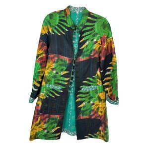 Reversible  Neeru Kumar Lagenlook Hand Quilted Coat Duster Art To Wear Mandarin